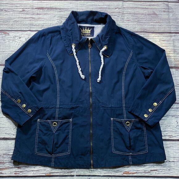 Oleg Cassini Womens Jacket sz 2X Navy Blue Zip Front Nautical Mesh Lined Pockets - Picture 2 of 10